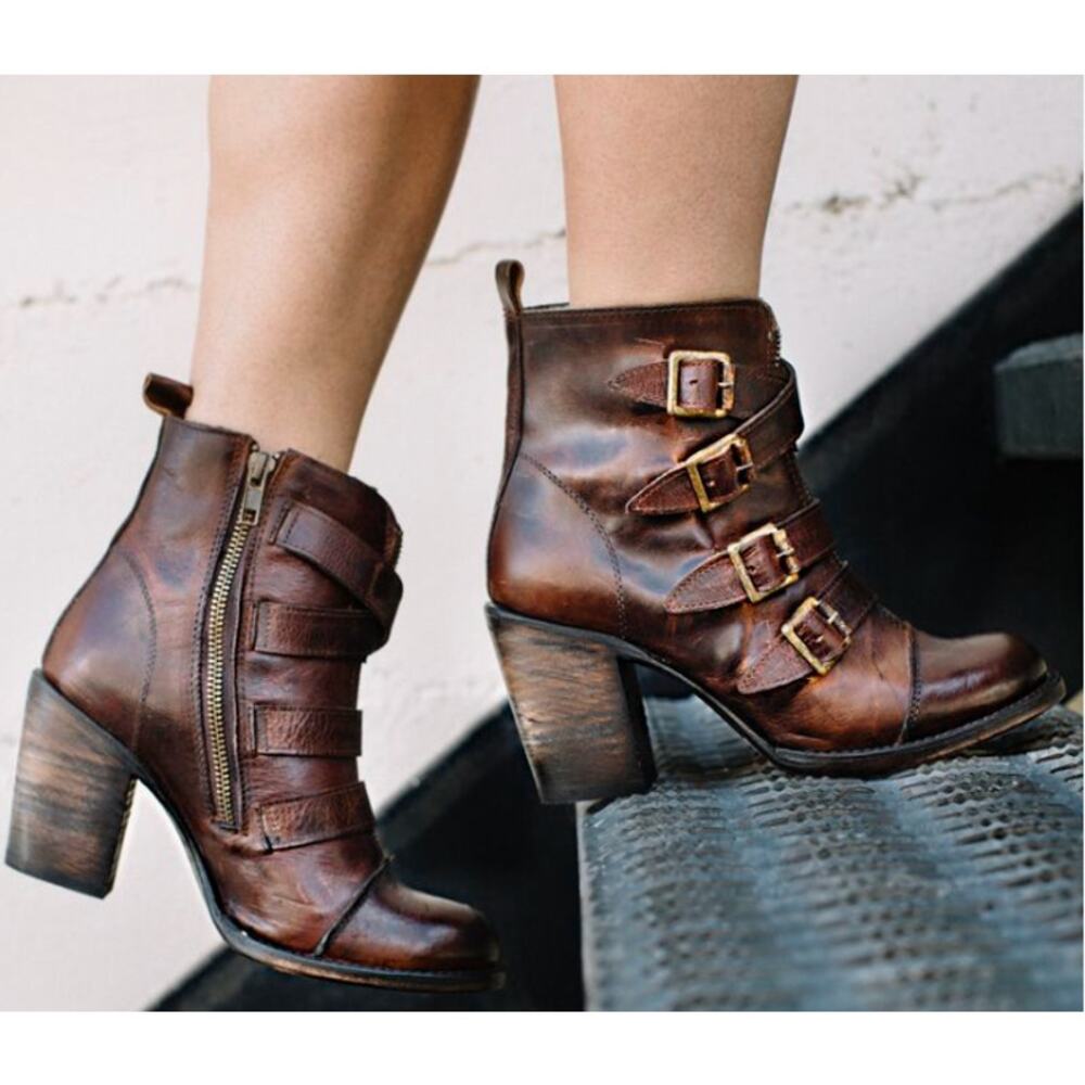 Freebird 7 Brown Leather Buckle banjo booties - Picture 2 of 7